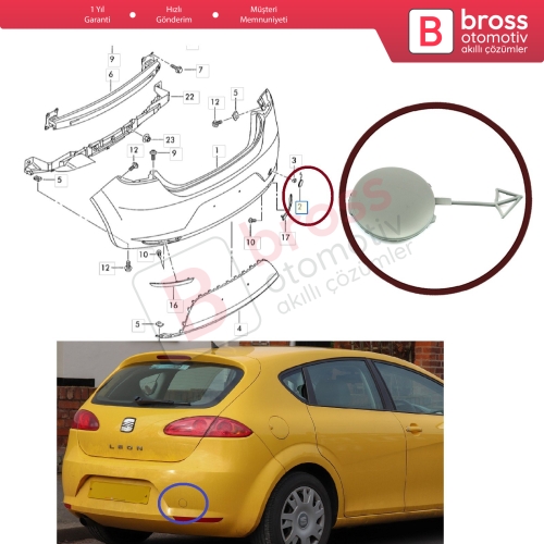 Seat Leon 2006-2012 için Arka Çeki Demir Kapağı 1P08077441 ASTARLI