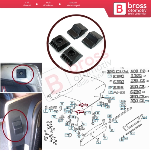 Mercedes W124 için Bagaj Takoz Seti 1247580044 1247580144A