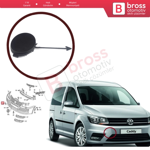 VW Caddy MK3 Makyajlı Kasa 2K SA 2015-2020 için Ön Tampon Çeki Demir Kapağı 2K5807241B