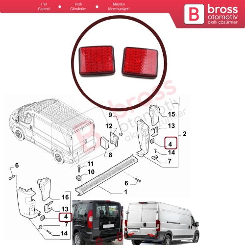 Fiat Doblo Ducato Peugeot Boxer Citroen Jumper Relay için 2 Adet Arka Tampon Reflektörü 1348401080