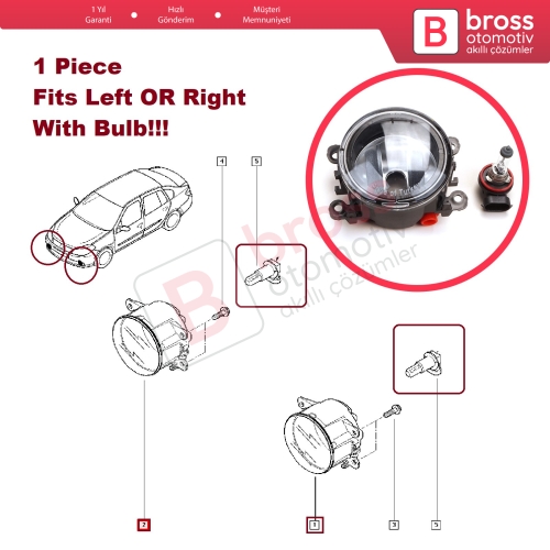 Renault Dacia Scenic Megane Master Laguna Thalia Logan Duster için Ön Sis Lambası 8200074008 AMPULLÜ