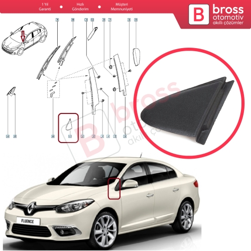 Renault Megane MK3 Fluence için SOL Yan Ayna Köşe Plastiği Bakaliti 638750012R