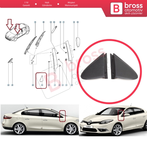 Renault Megane MK3 Fluence için Yan Ayna Köşe Plastiği Bakaliti Seti 638750012R 638740012R