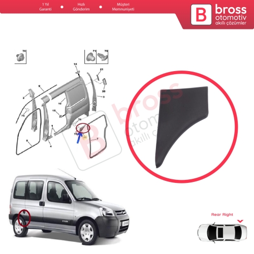 Citroen Berlingo MK1 M49 M59 1996-2008 8547.K4 İçin Arka Sağ Çamurluk Çıtası
