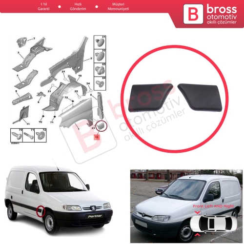 Peugeot Partner M49 1996-2002 Makyajsız Kasa 8544.F2 8544.F1 İçin Ön Sol ve Sağ Çamurluk Çıtası