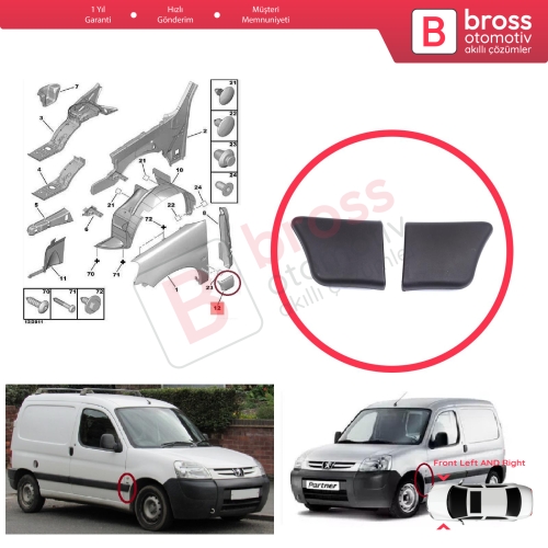 Peugeot Partner M59 2002-2008 Makyajlı Kasa 8544.J5 8544.J6 İçin Ön Sol ve Sağ Çamurluk Çıtası