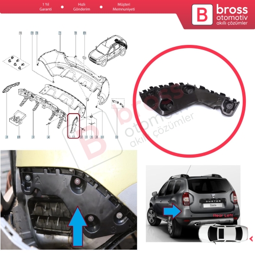 Renault Dacia Duster MK1 HS 2010-2017 622210009R için Arka Sol Tampon İç Bağlantı Braket Ayağı