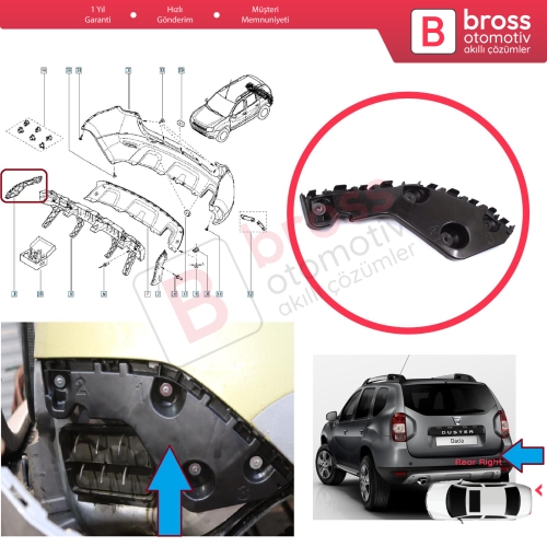 Renault Dacia Duster MK1 HS 2010-2017 622200010R için Arka Sağ Tampon İç Bağlantı Braket Ayağı 