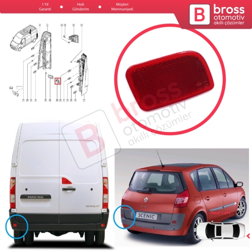 Renault Master 3 Scenic 2 Nissan NV400 Interstar Opel Movano B X62 8200152642 için Sol Arka Tampon Reflektörü