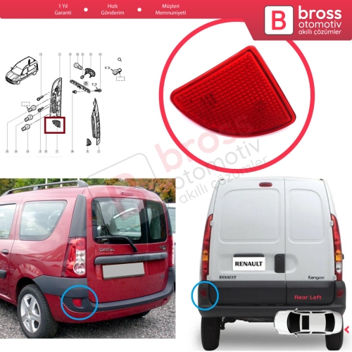 Renault Kangoo MK1 Express Nissan Kubistar X76 Dacia Logan MK1 KS MCV Van 2004-2008 7700308720 için Arka Sol Tampon Reflektörü