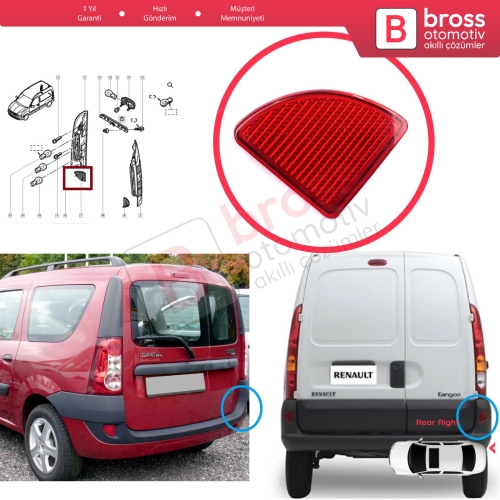 Renault Kangoo MK1 Express Nissan Kubistar X76 Dacia Logan MK1 KS MCV Van 2004-2008 7700308719 için Arka Sağ Tampon Reflektörü