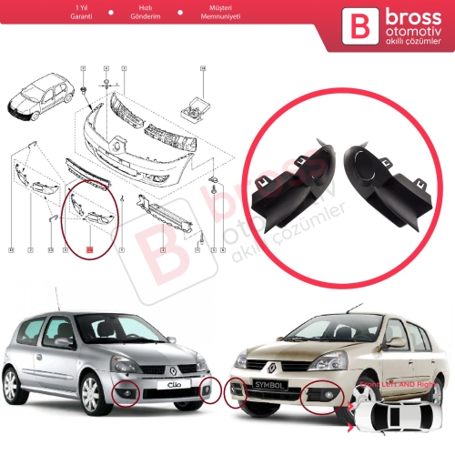 Renault Clio II Phase 4 Symbol MK1 2006-2008 7702295498 için Ön Tampon Sol Sağ Sis Far Çerçeve Kapağı