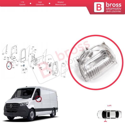 Mercedes Sprinter MK3 907 910 2018-On 9109064700 İçin Sol Yan Kapı Ayna Sinyali Beyaz