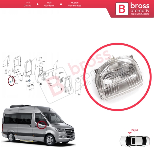 Mercedes Sprinter MK3 907 910 2018-On 9109064600 İçin Sağ Yan Kapı Ayna Sinyali Beyaz