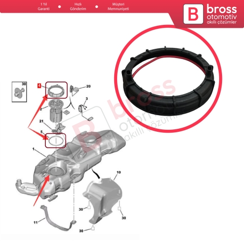 Citroen Peugeot 9633283880 153130 153129 için Yakıt Depo Şamadıra Somun Kapağı ve Contası 