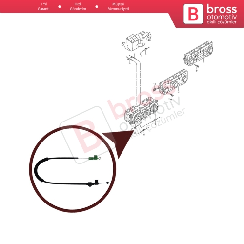 VW Transporter T5 T6 İçin Kalorifer Kumanda Teli 7H2819837C