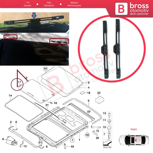 BMW 3 Serisi E46 1997-2006 54138246025 için 2 Adet Sunroof Perde Güneşlik Sağ Kayar Kızak Çıta Bakalit Klipsi