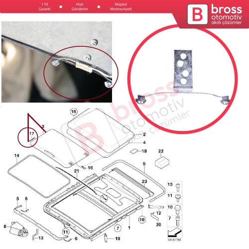 BMW 3 Serisi E46 1997-2006 54138246025 için Sunroof Perde Güneşlik Sağ Kayar Kızak Çıta Klips Döşeme Metal Ayağı