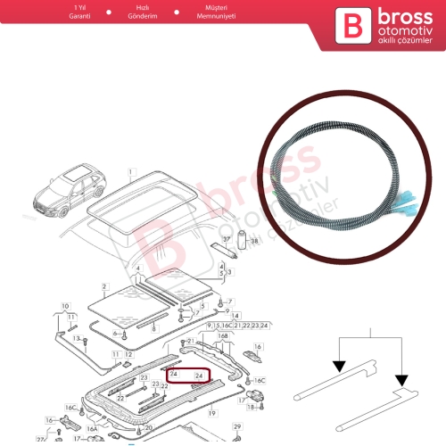 VW Audi Seat Skoda için Panoramik Sunroof Açılır Tavan Tamir Teli 1K9898870
