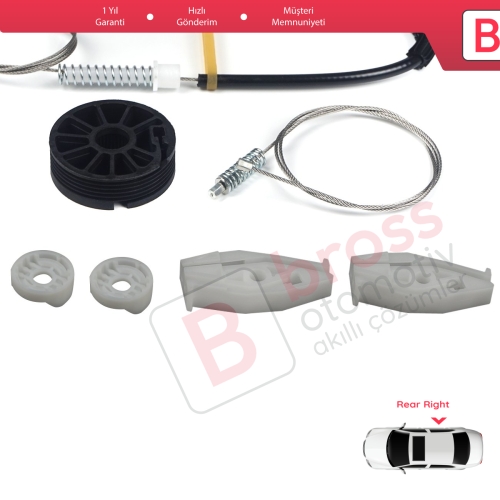 Renault Megane 1 CC 1995-2002 İçin Arka Sağ Cam Kriko Seti