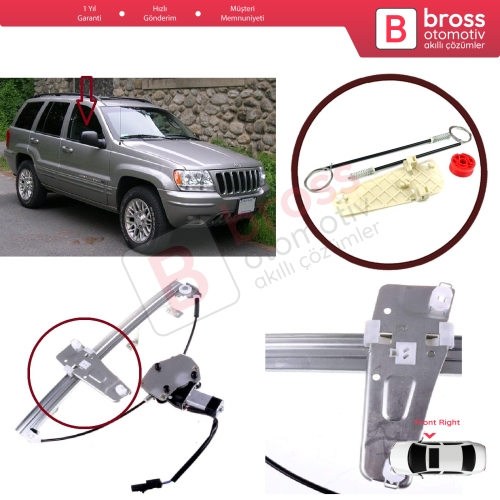 Jeep Grand Cherokee MK2 WJ WG 1998-2005 55076466AB İçin Ön Sağ Cam Kriko Tamir Seti